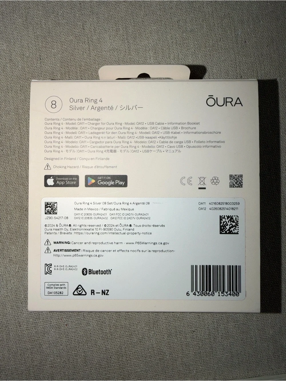 Oura Ring 4 Silver Size 8 – Like New – Complete Set – $200